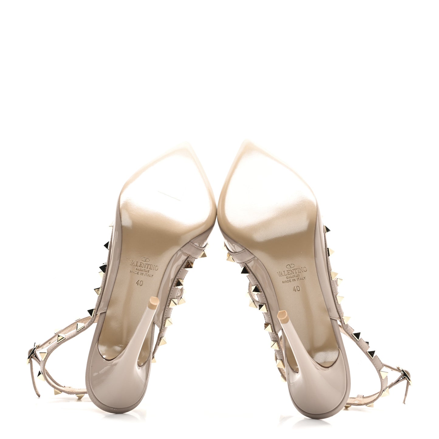 Patent Nappa Rockstud Ankle Strap 100mm Pumps 40 Poudre