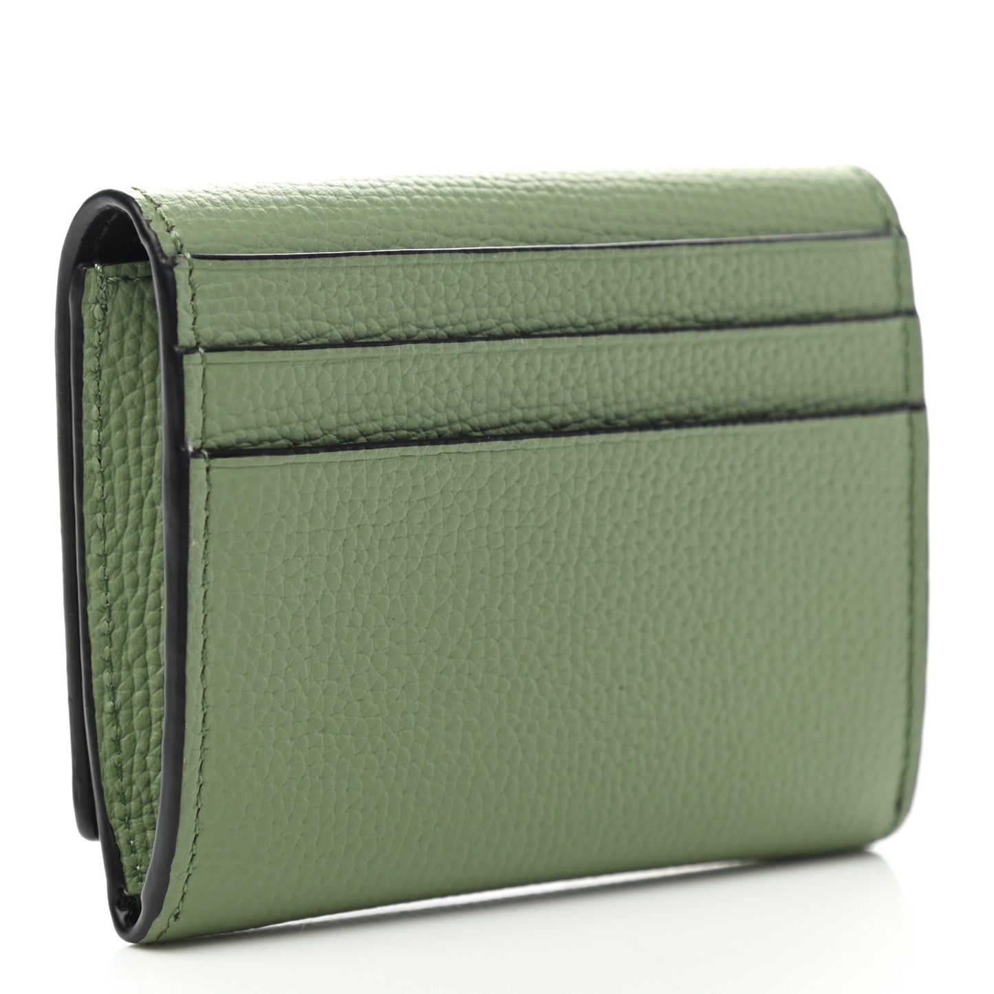 Pebble Grain Calfskin Pansies Print Coin Cardholder Rosemary