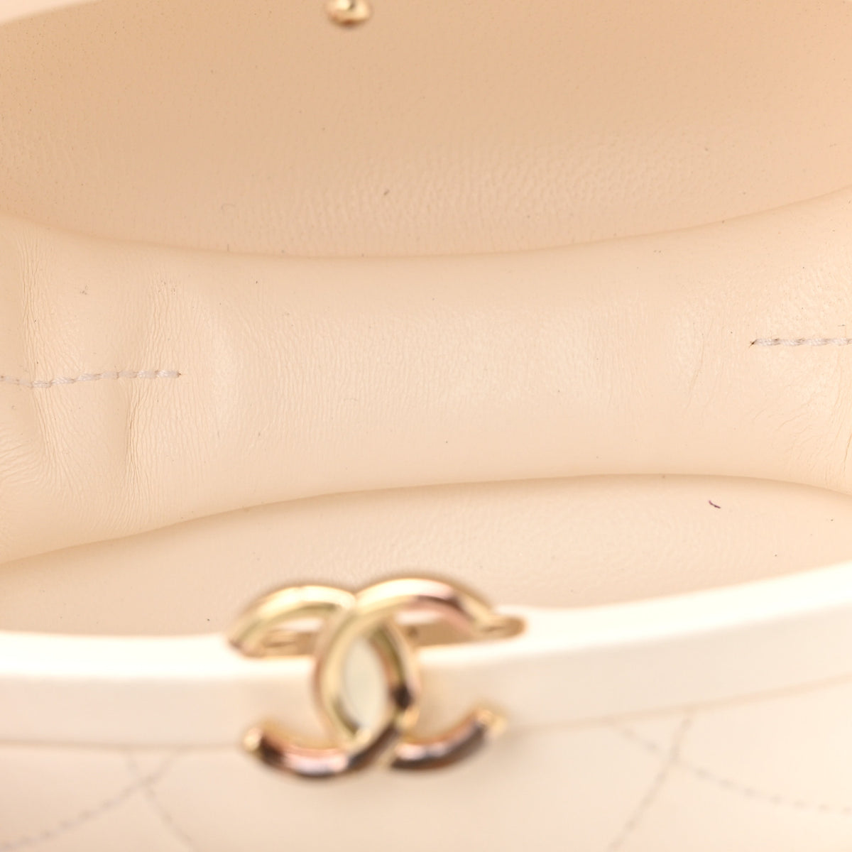 Lambskin Quilted Oval Minaudiere Chain Clutch White