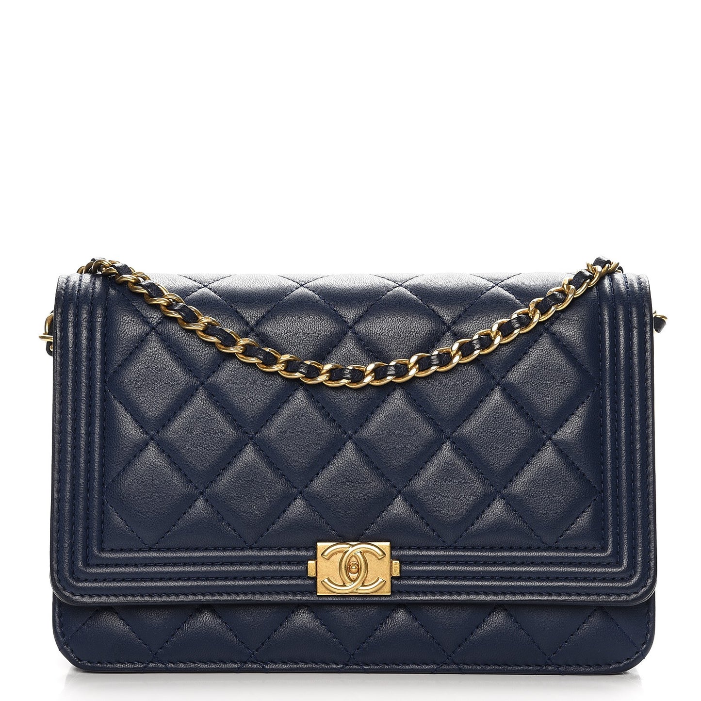 Lambskin Quilted Boy Wallet On Chain WOC Blue
