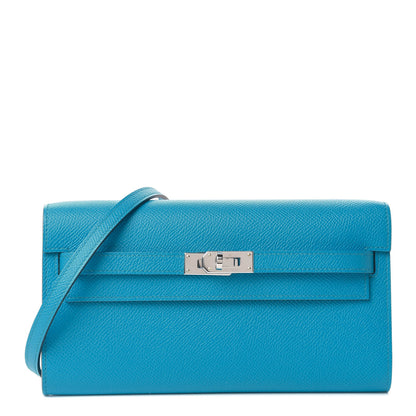 Hermes Epsom Kelly Wallet To Go Bleu Frida Bordeaux 1 of 9