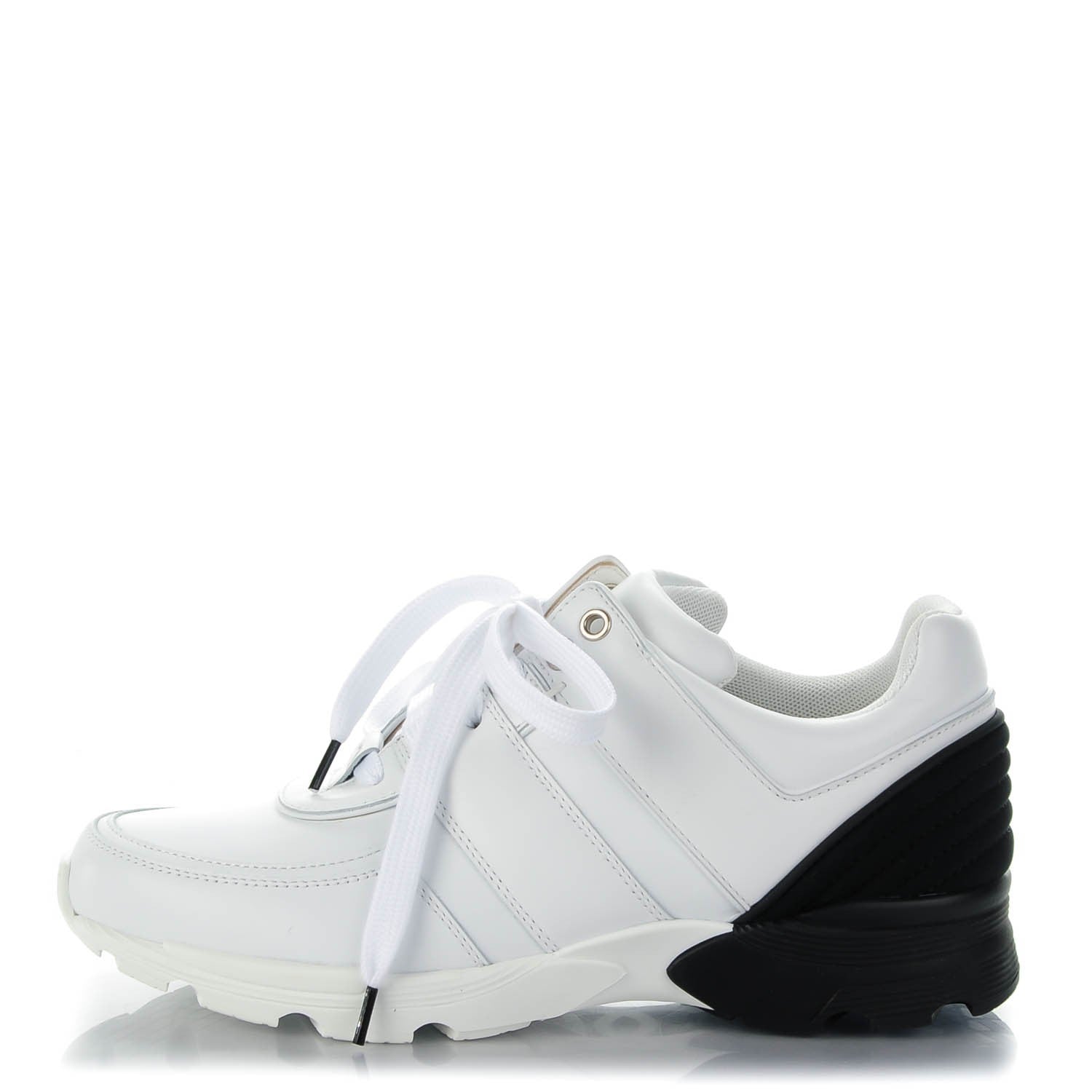 Chanel Calfskin Neoprene CC Sneakers 37.5 White Black 1 of 7