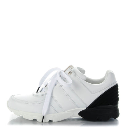 Chanel Calfskin Neoprene CC Sneakers 37.5 White Black 1 of 7