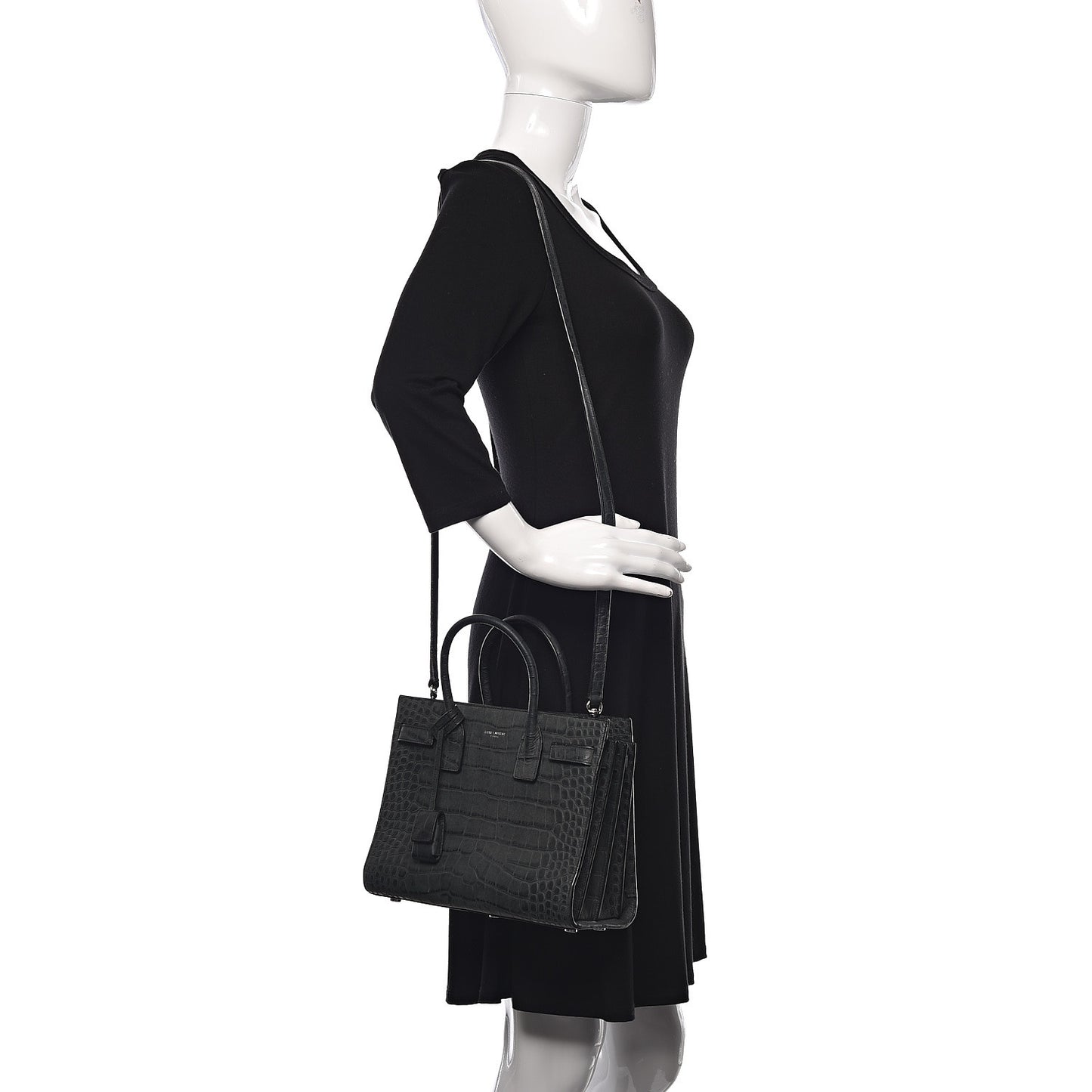 Calfskin Crocodile Embossed Baby Sac De Jour Dusty Black
