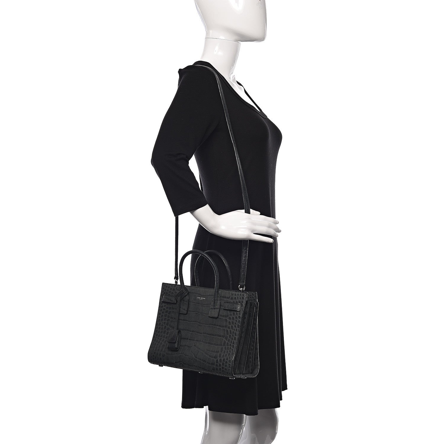 Saint Laurent Calfskin Crocodile Embossed Baby Sac De Jour Dusty Black 2 of 15