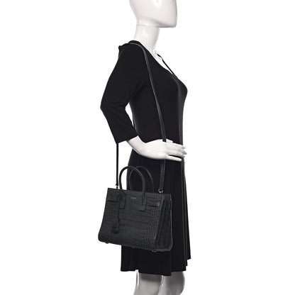 Saint Laurent Calfskin Crocodile Embossed Baby Sac De Jour Dusty Black 2 of 15