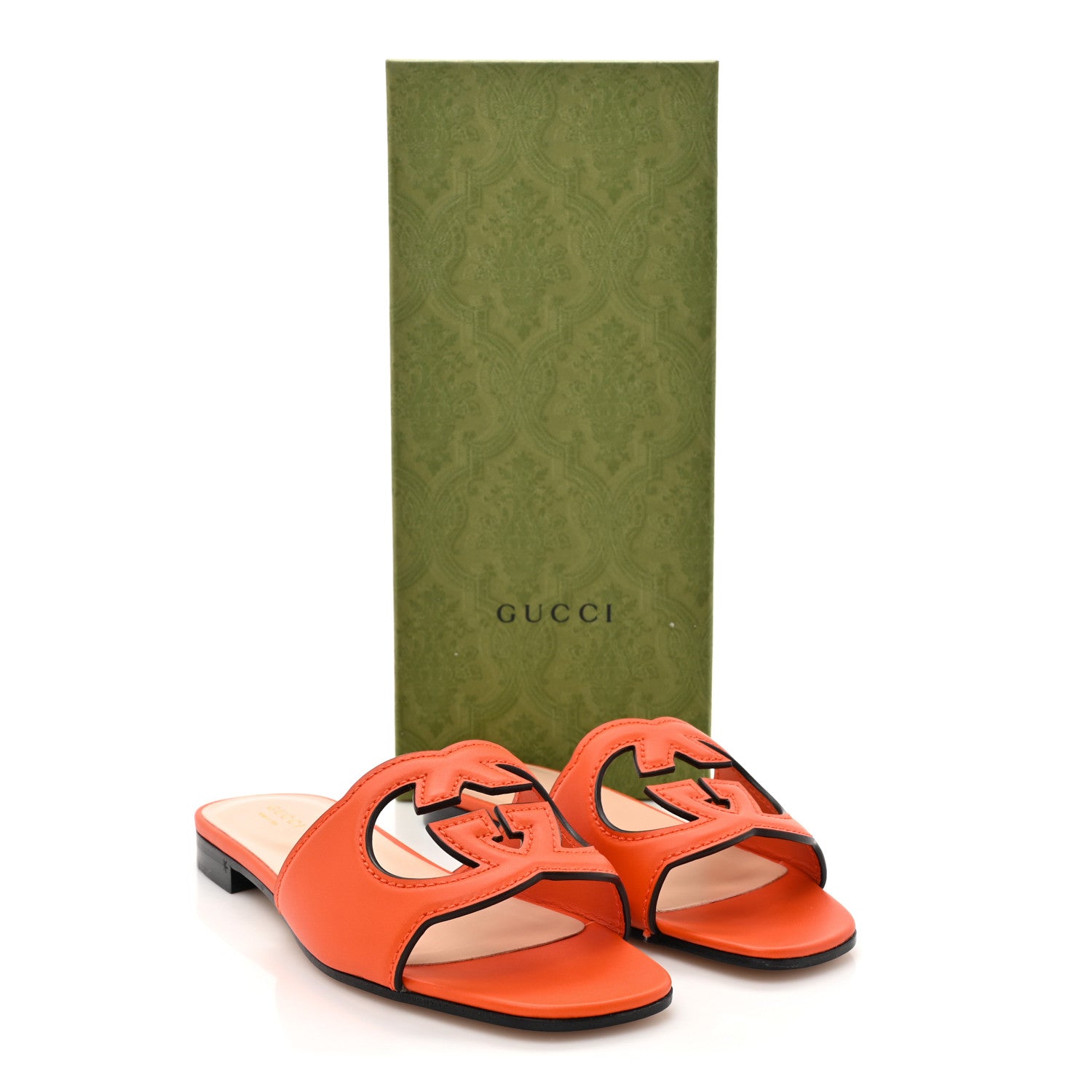 Gucci Cosmos Softy Calfskin Interlocking G Cut Out Slide Sandals 36.5 Deep Orange 9 of 9