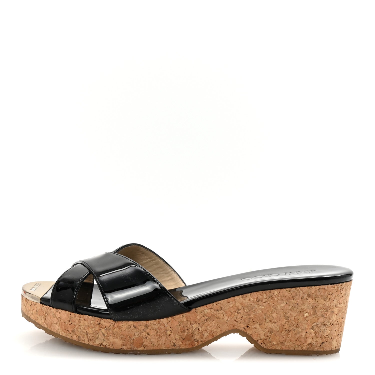 Jimmy Choo Patent Prima Cork Wedge Sandals 37 Black 1 of 8