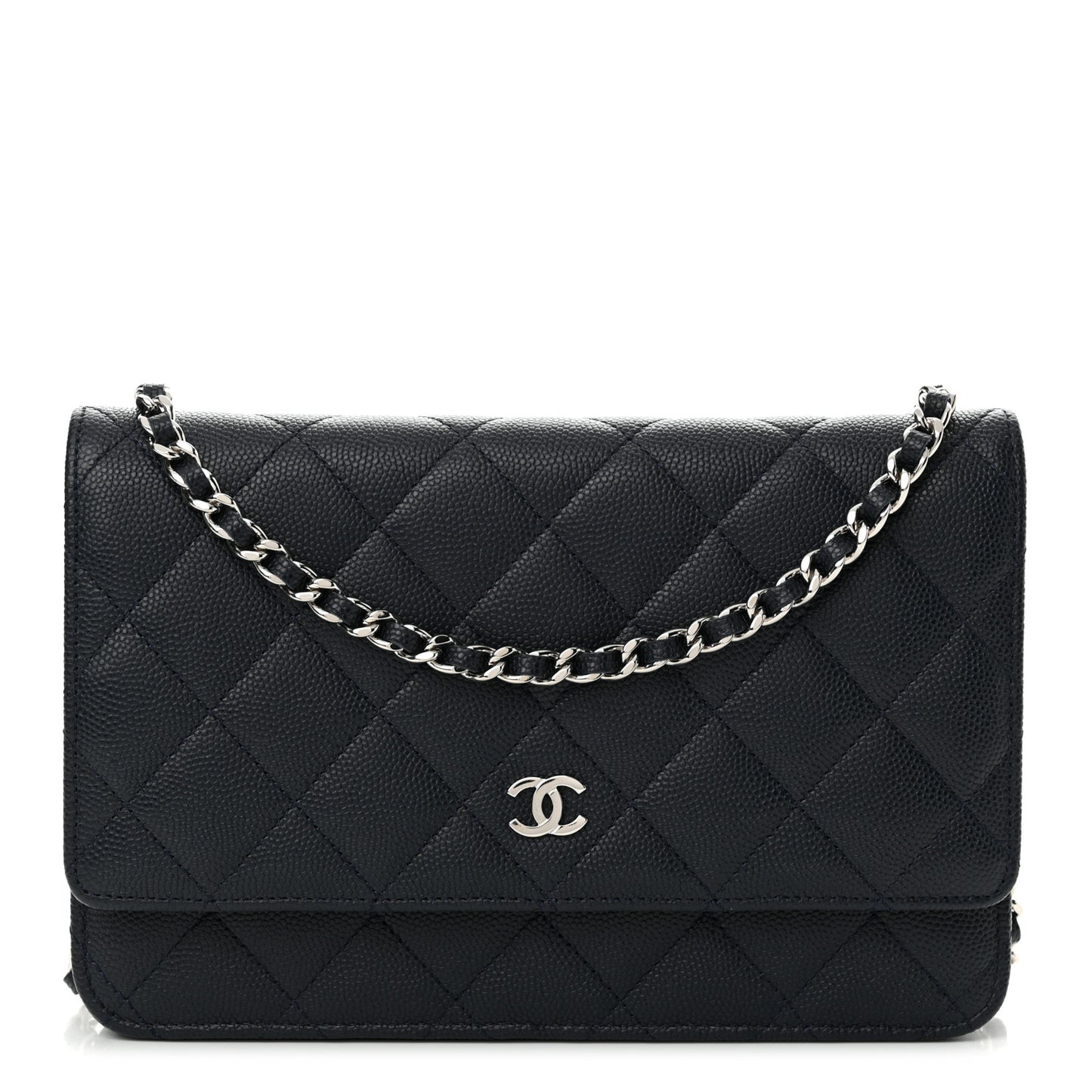 Caviar Quilted Wallet on Chain WOC Navy Blue
