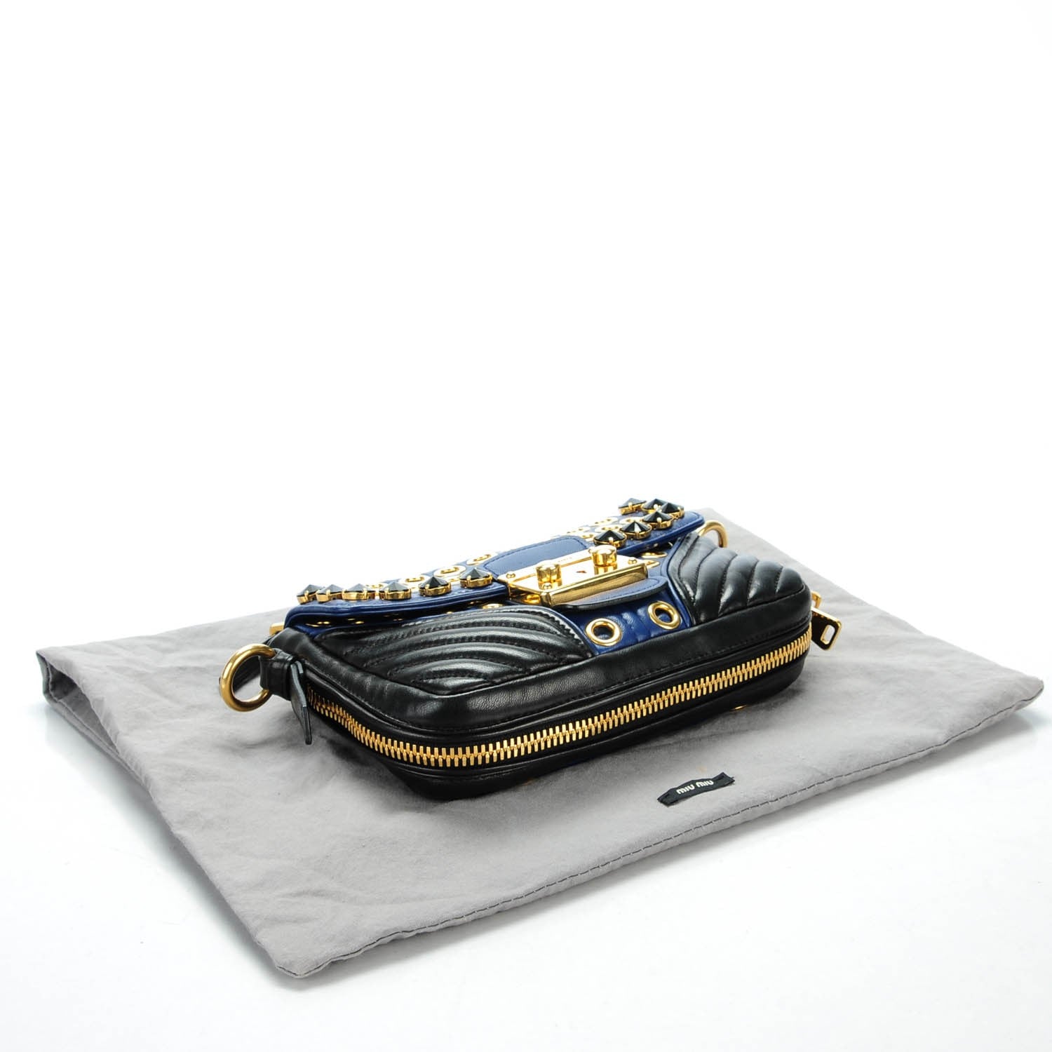 Miu Miu Nappa Swarovski Crystal Embellished Biker Shoulder Bag Blue Black 4 of 7