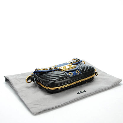 Miu Miu Nappa Swarovski Crystal Embellished Biker Shoulder Bag Blue Black 4 of 7
