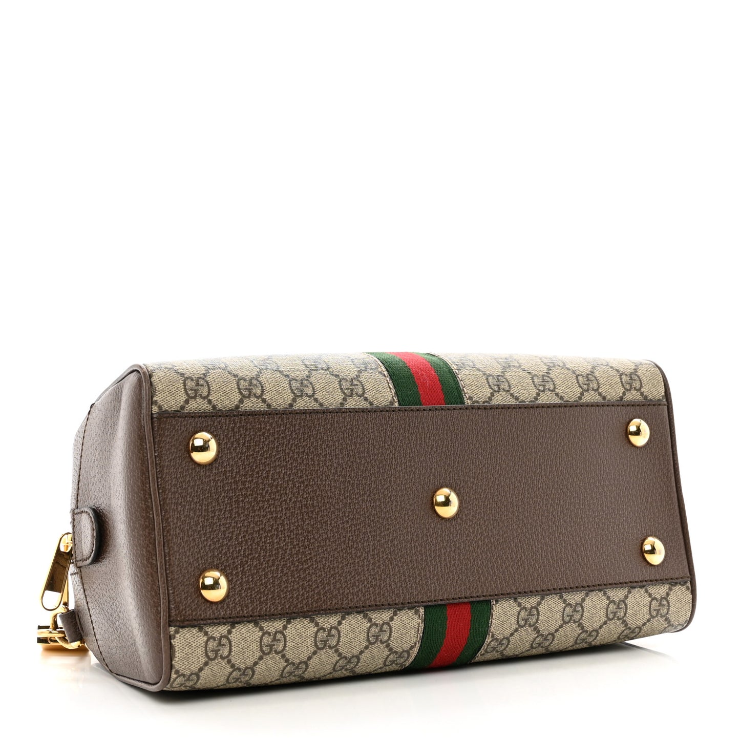GG Supreme Monogram Textured Dollar Calfskin Web Medium Ophidia Top Handle Bowler Bag Beige Ebony New Acero