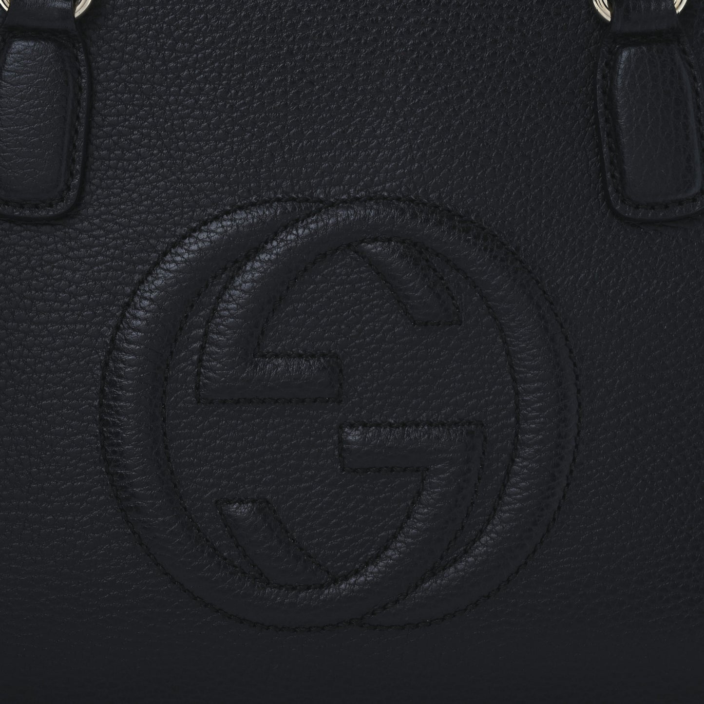 Pebbled Calfskin Medium Soho Top Handle Satchel Black