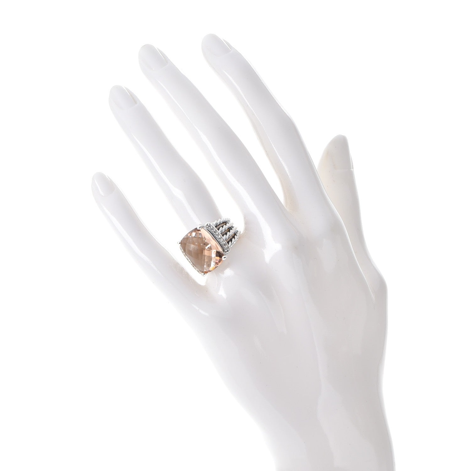 David Yurman Sterling Silver Diamond Morganite 16mm Wheaton Ring 52 6 2 of 4