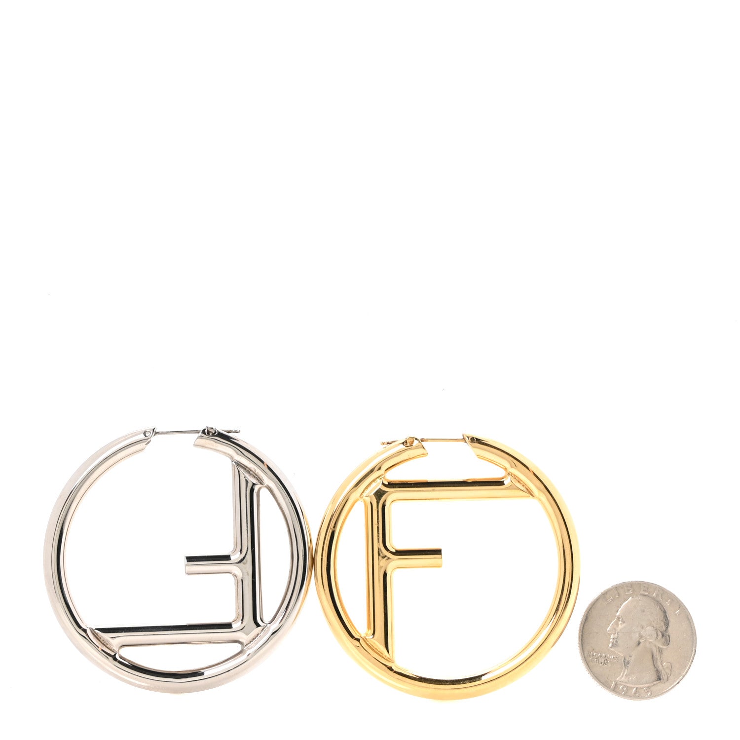 Fendi Metal FF Hoop Earrings Gold Silver 2 of 5