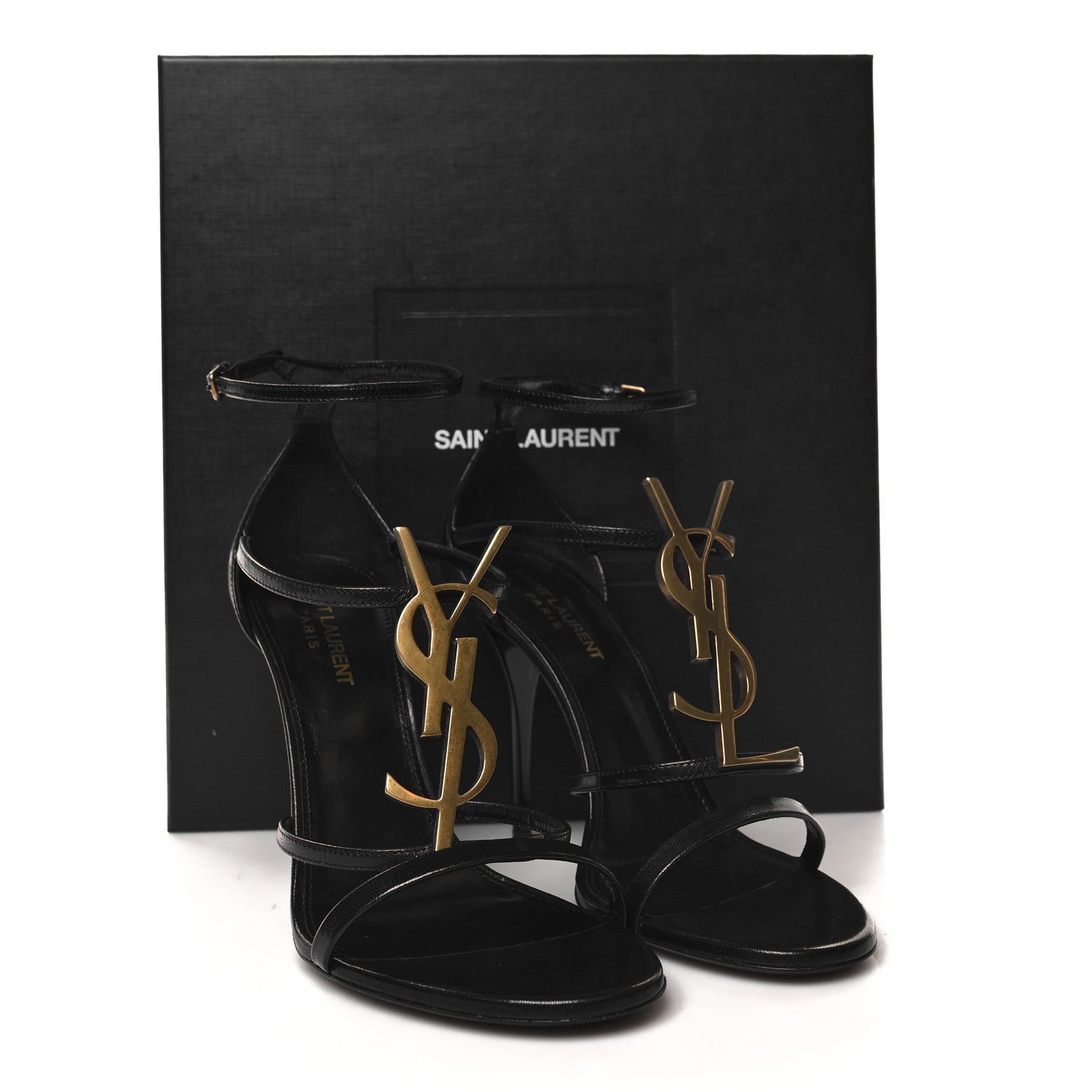 Saint Laurent Calfskin Cassandra Palm Logo 110 Ankle Strap Sandals 39 Black 9 of 9