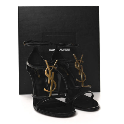 Saint Laurent Calfskin Cassandra Palm Logo 110 Ankle Strap Sandals 39 Black 9 of 9