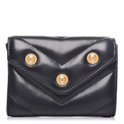 Chanel Lambskin Chevron Quilted Medallion CC Card Holder Black 1 of 8