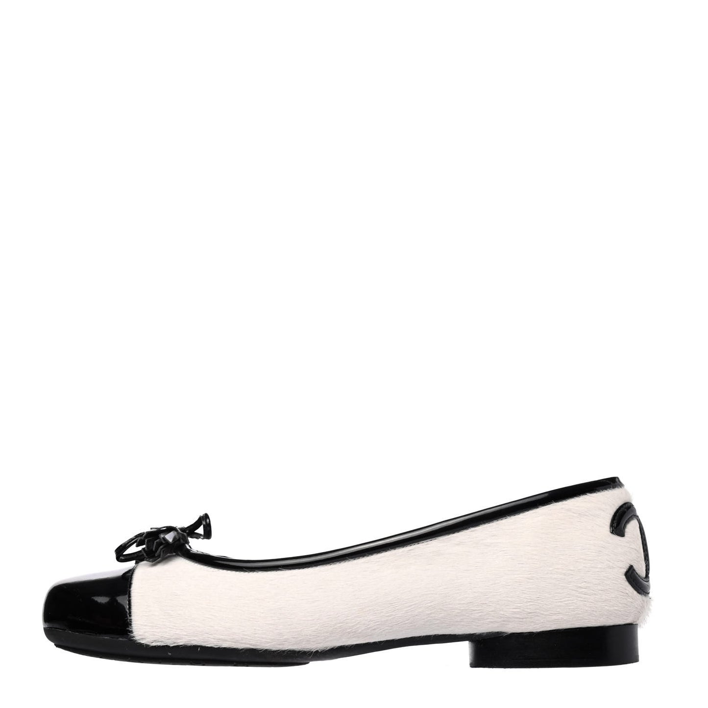 Pony Hair Patent Cap Toe Ballet Flats 38 Black White
