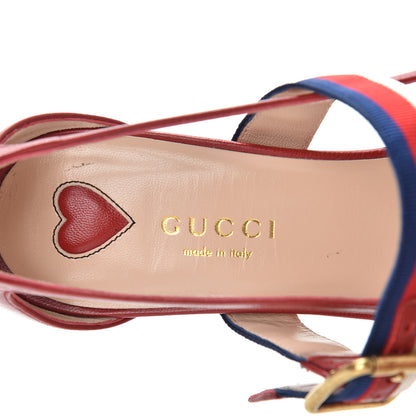 Gucci Malaga Kid Grosgrain Sylvie Web Bamboo Mules 36 Hibiscus Red 8 of 10