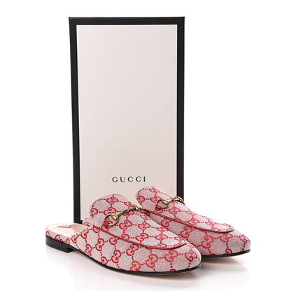 Gucci Canvas GG Monogram Horsebit Womens Princetown Slippers 40 Gardenia Hibiscus Red 8 of 8
