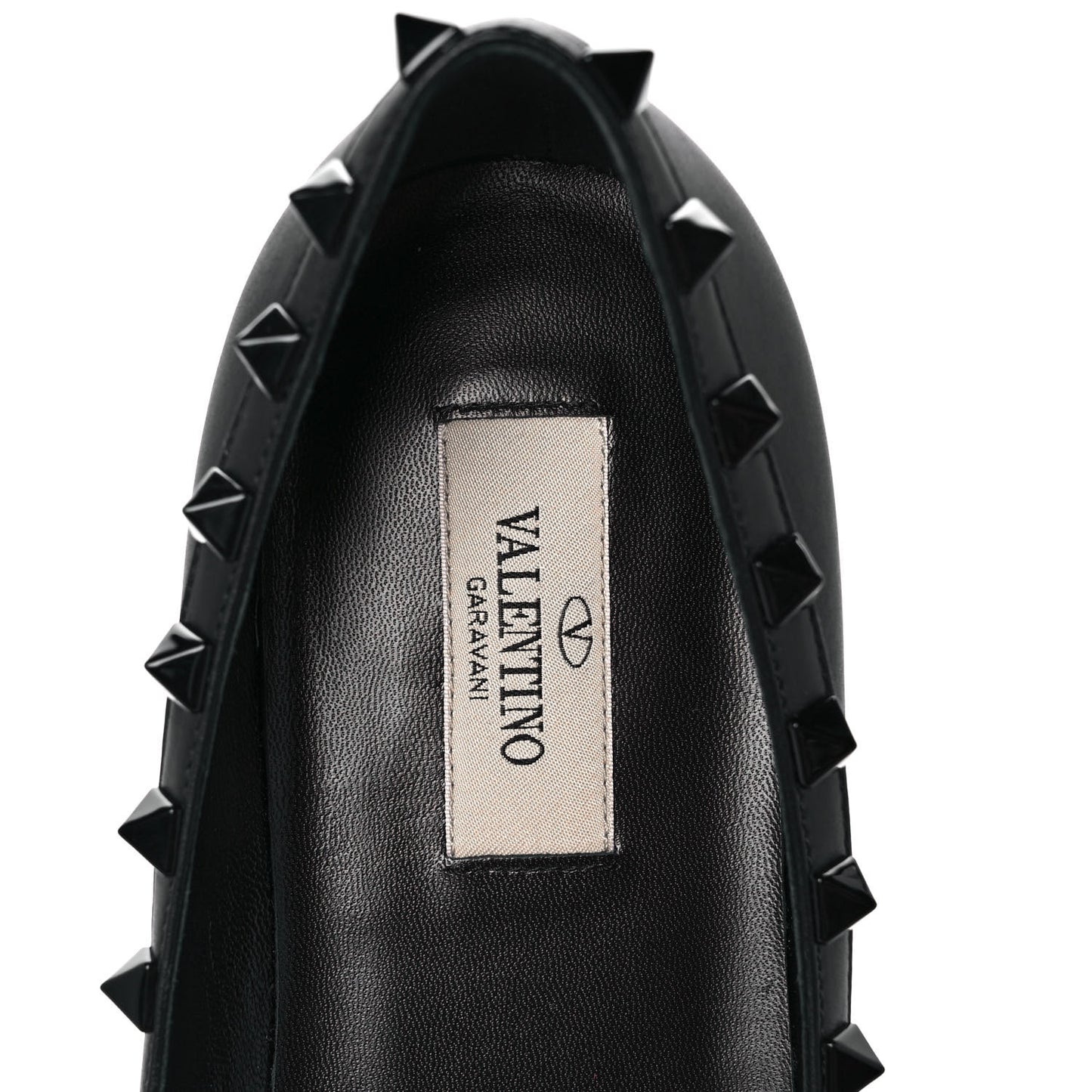 Calfskin Lacquered Monochrome Rockstud Ballerina Flats 38.5 Black