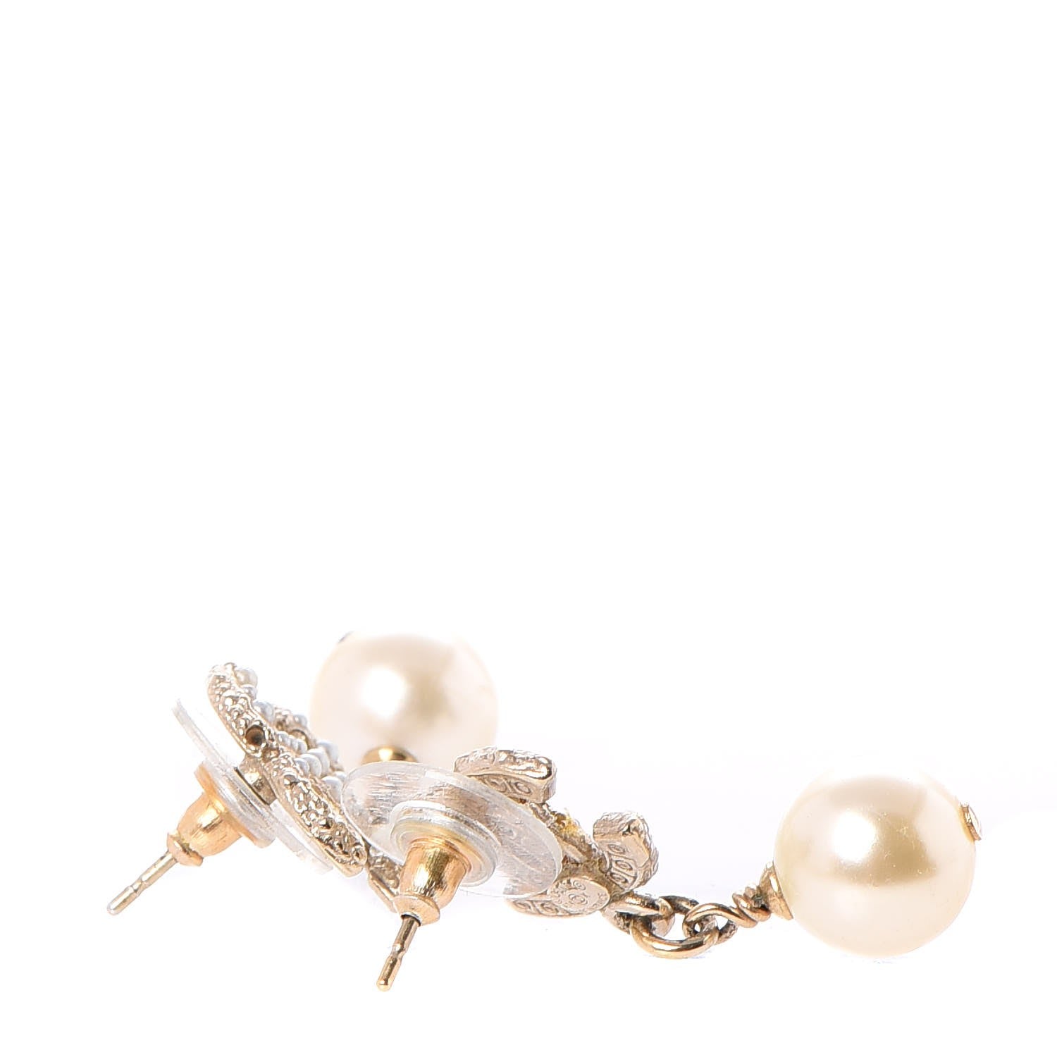Chanel Pearl CC Drop Earrings Gold 3 of 9