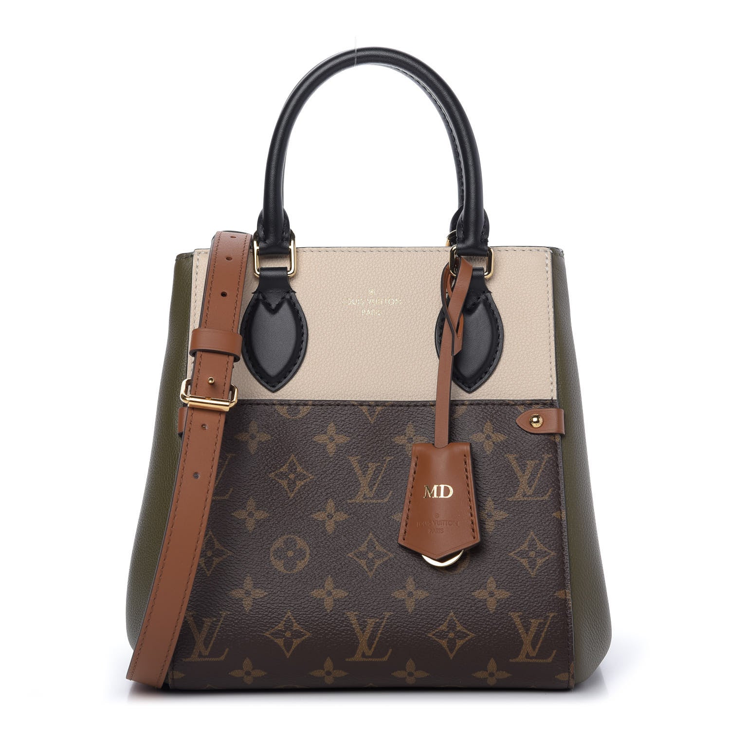 Louis Vuitton Calfskin Monogram Fold Tote PM Cream Khaki Black 1 of 10
