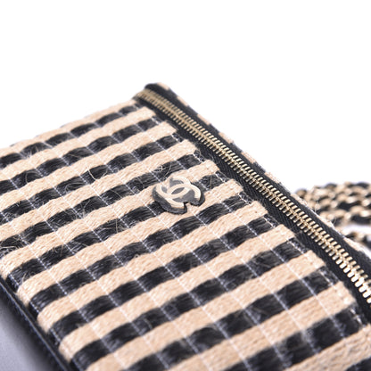 Chanel Raffia Jute Striped Small Vanity Case With Chain Black Beige 20 of 25