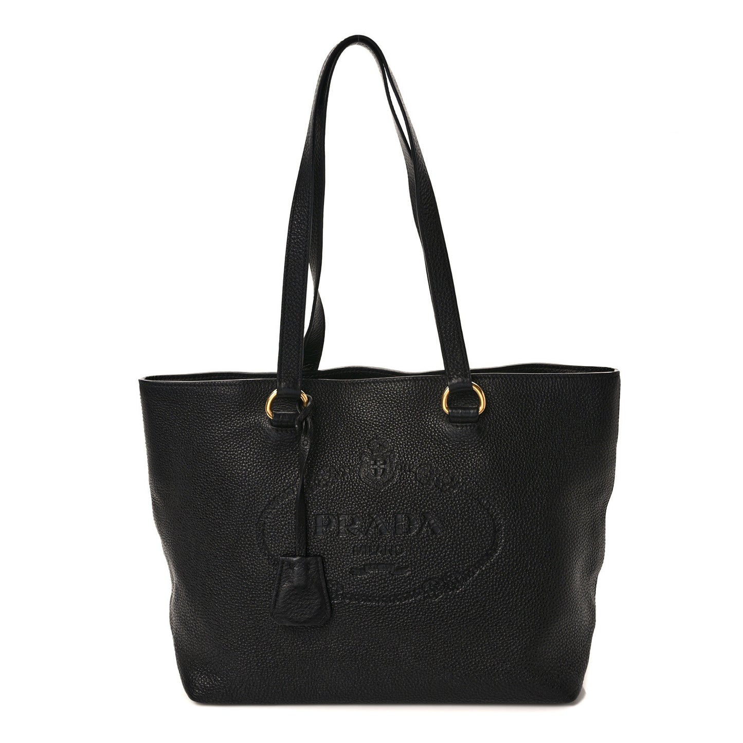 Vitello Daino Embossed Logo Tote Black