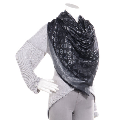 Louis Vuitton Silk Lurex Wool Monogram Shine Shawl Black 2 of 5