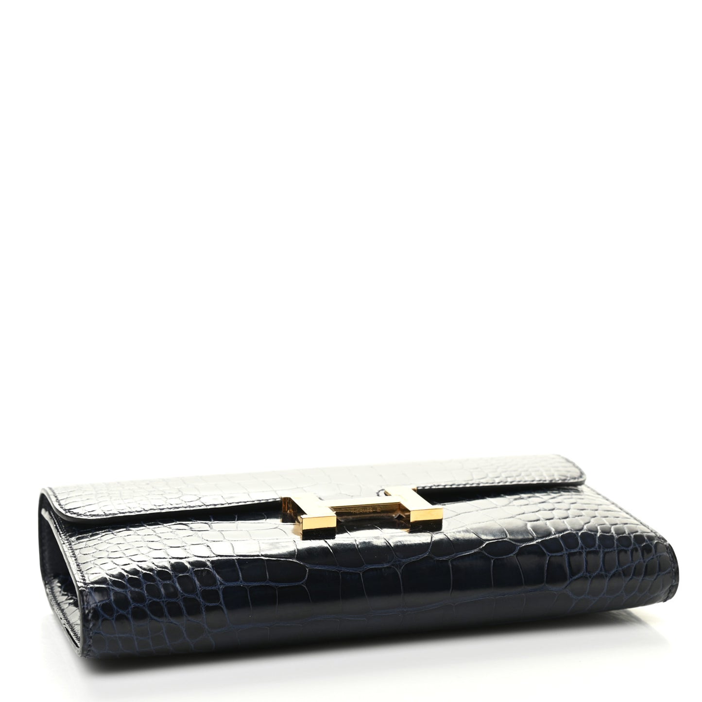 Shiny Alligator Constance Long Wallet Bleu Marine