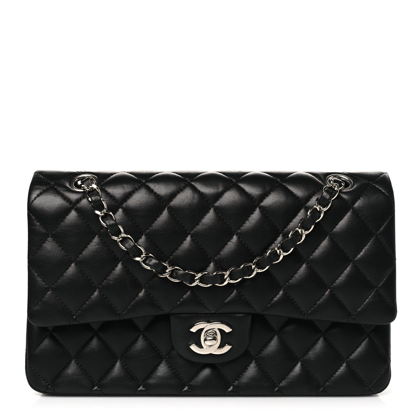 Lambskin Quilted Medium Double Flap Black