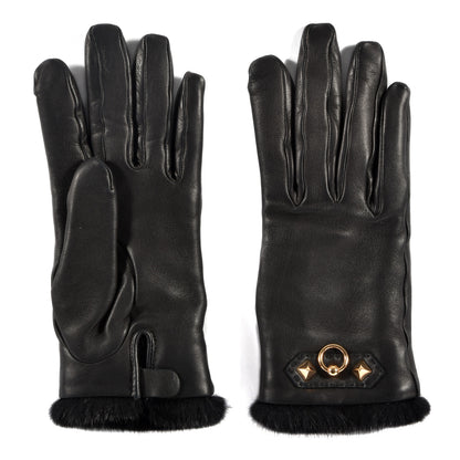 Hermes Lambskin Mink Gloves 6.5 Black 4 of 8