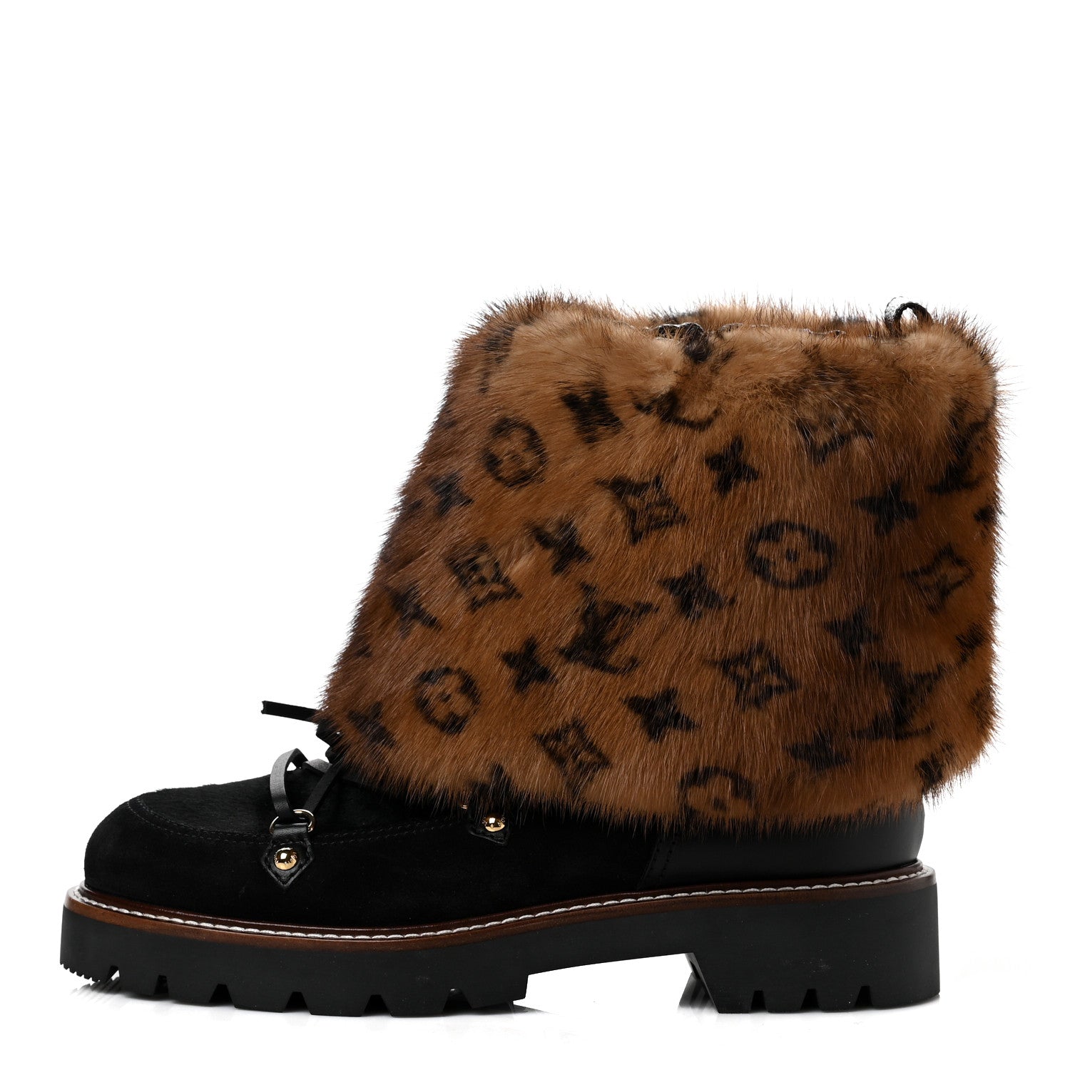 Louis Vuitton Calfskin Mink Fur LV Territory Ranger Combat Boots 40 Black 1 of 6