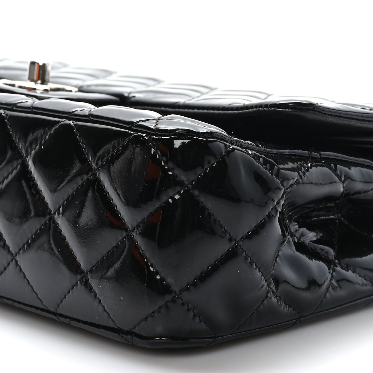 Patent Quilted Medium Double Flap Black
