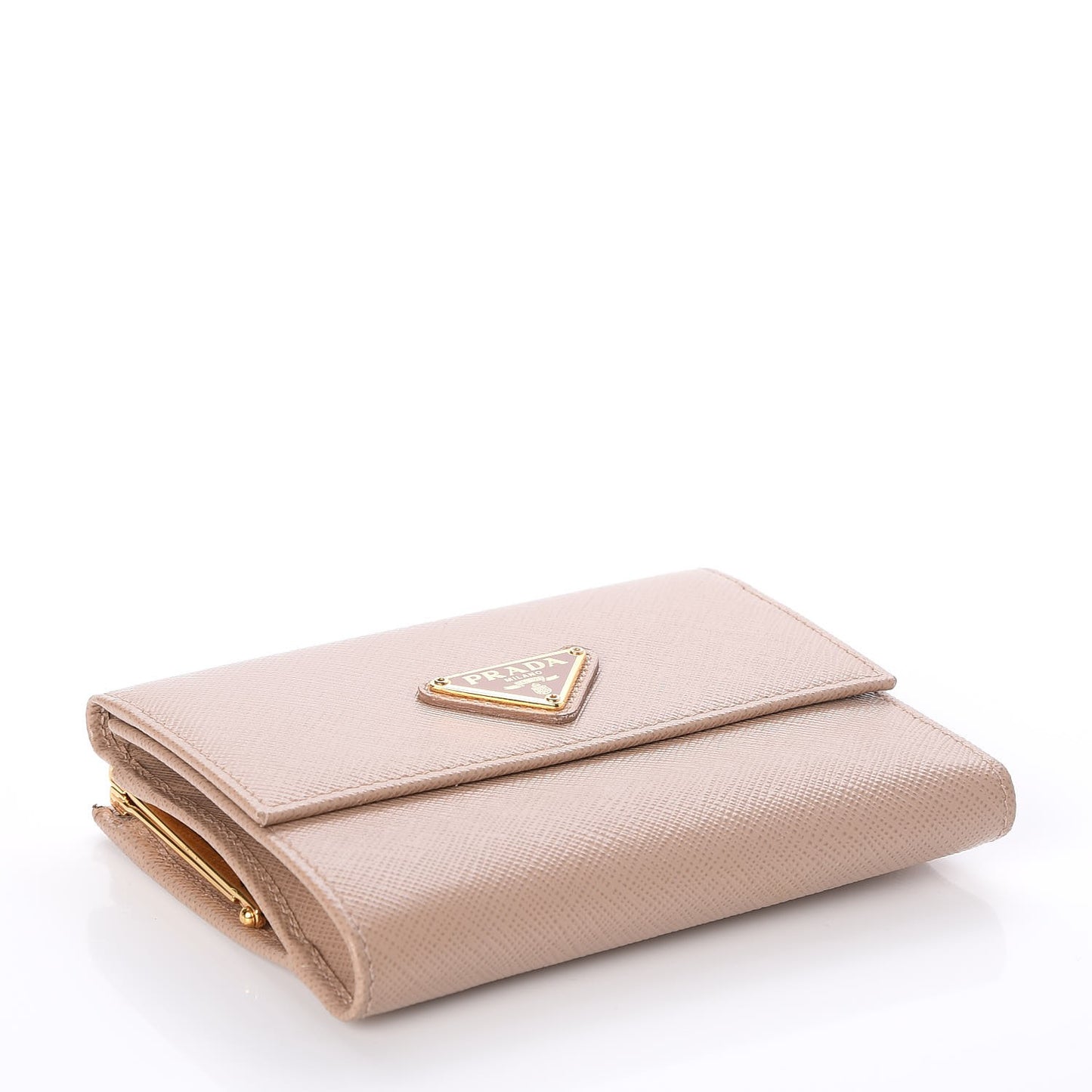 Saffiano Kiss Lock Compact Wallet Cammeo