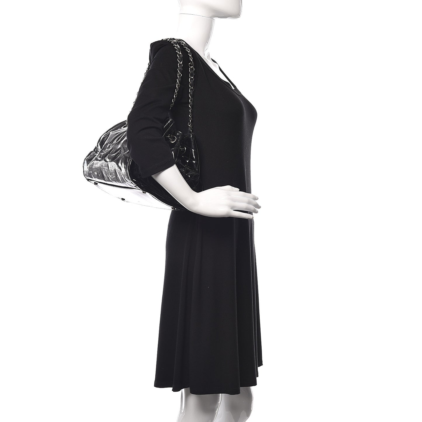 Patent Quilted CC Shoulder Bag Black