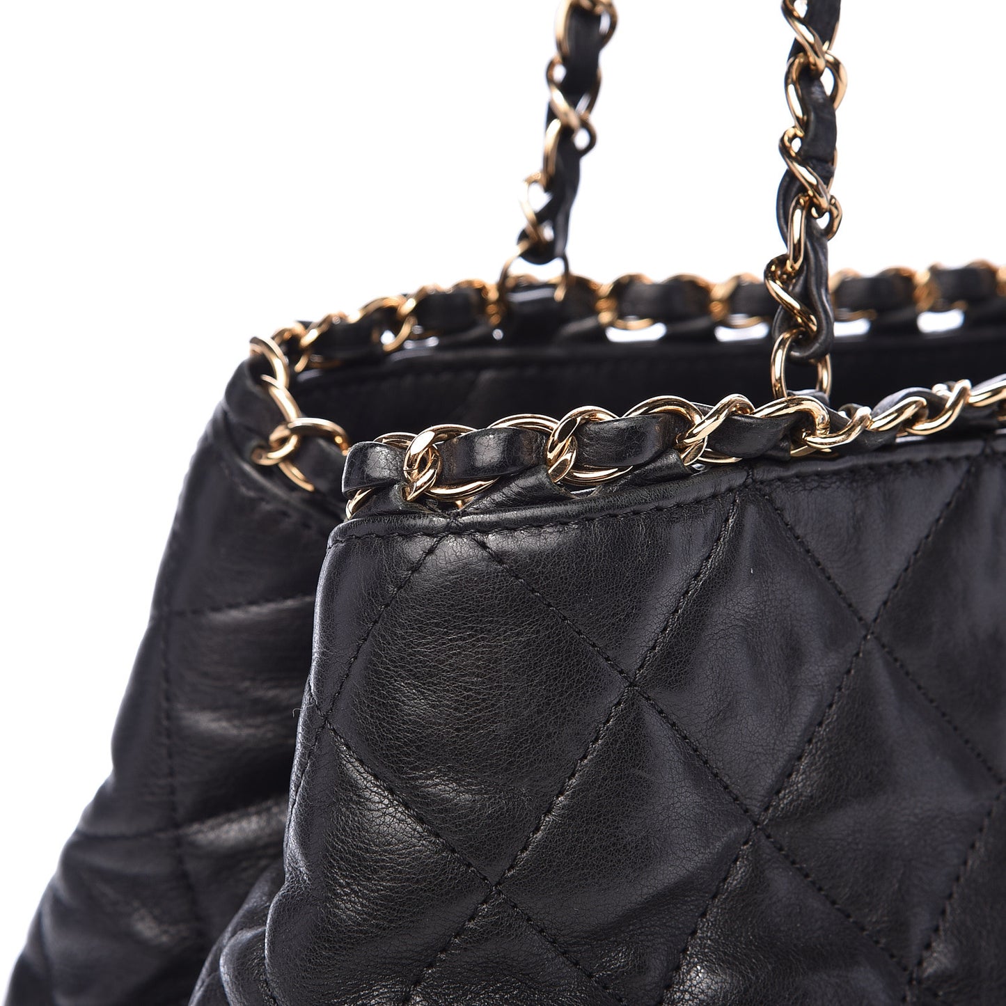 Calfskin Quilted Small Chain Me Tote Black
