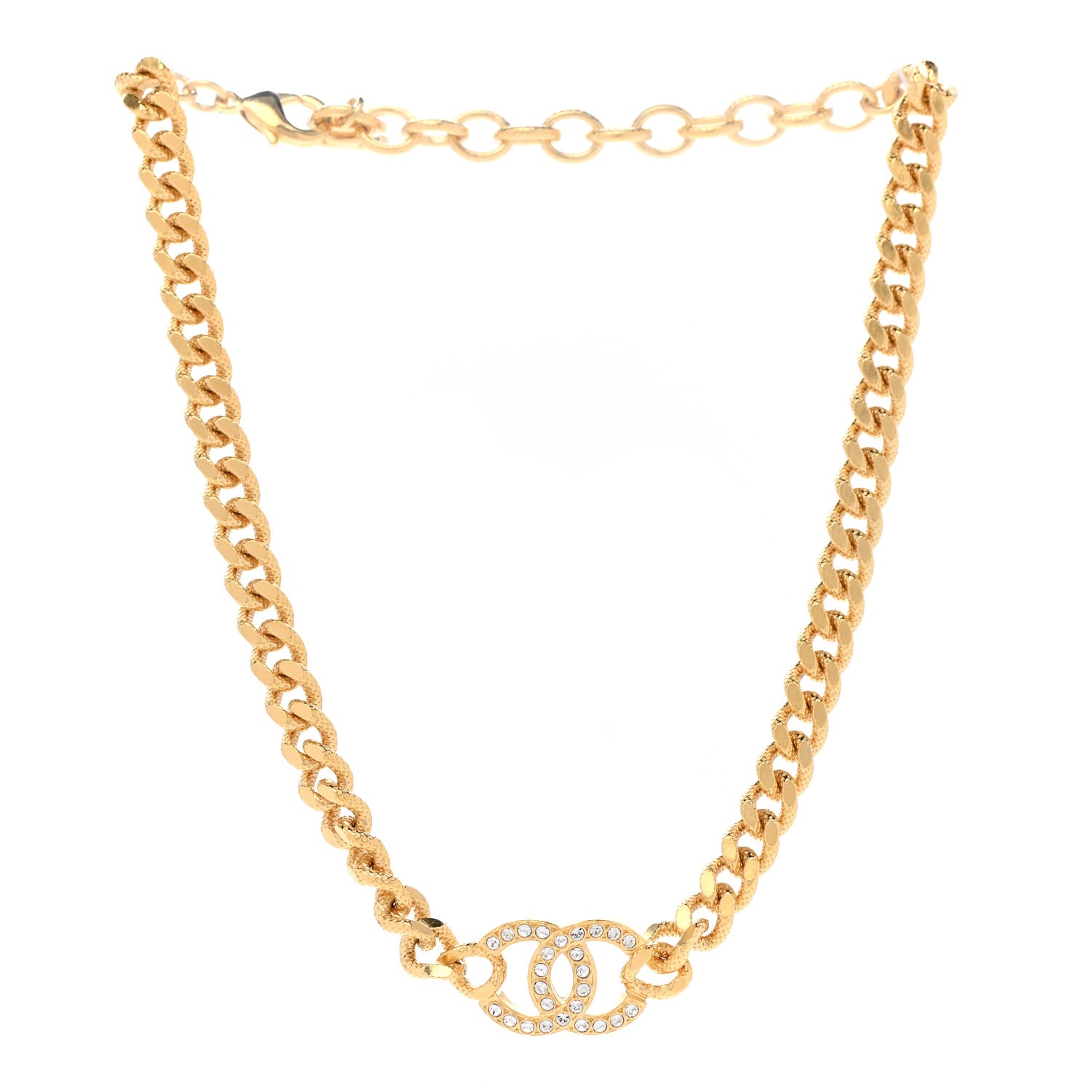 Chanel Crystal Chain Link CC Choker Necklace Gold 3 of 7