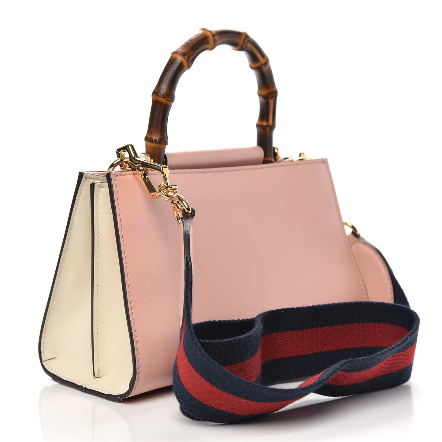 Nappa Bamboo Web Mini Nymphaea Top Handle Bag Perfect Pink Mystic White