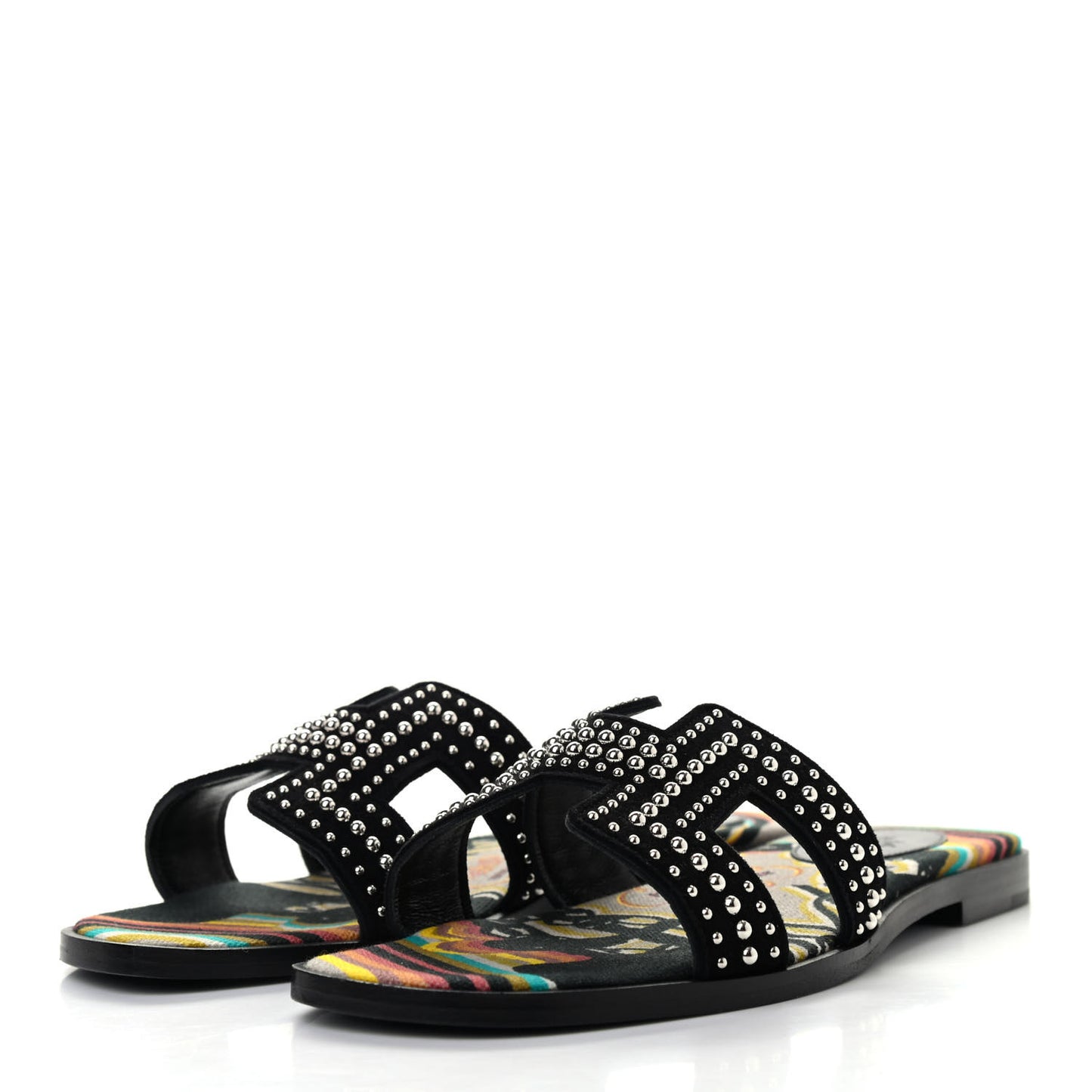 Suede Goatskin Studded Oran Sandals 36 Black