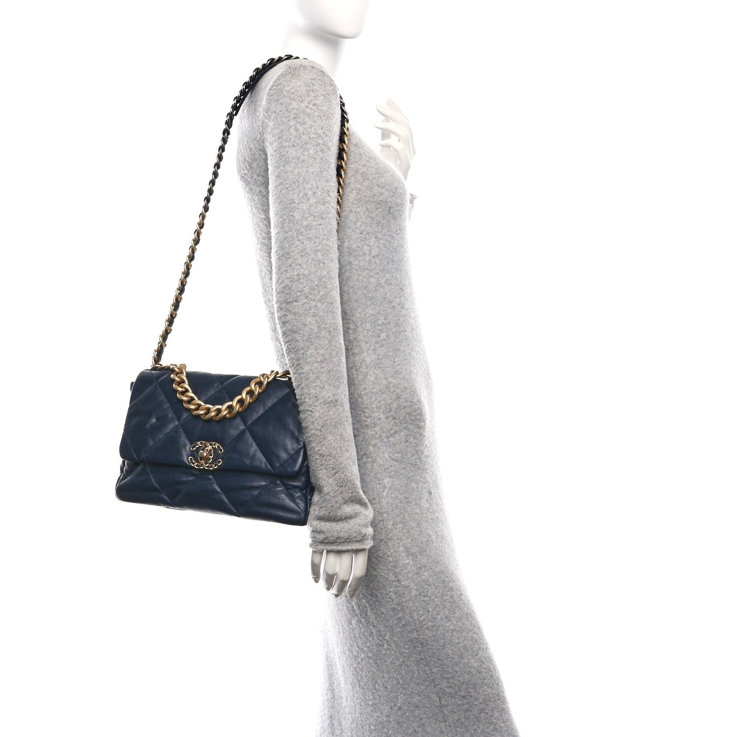 Chanel Lambskin Quilted Large Chanel 19 Flap Navy Blue 1761261