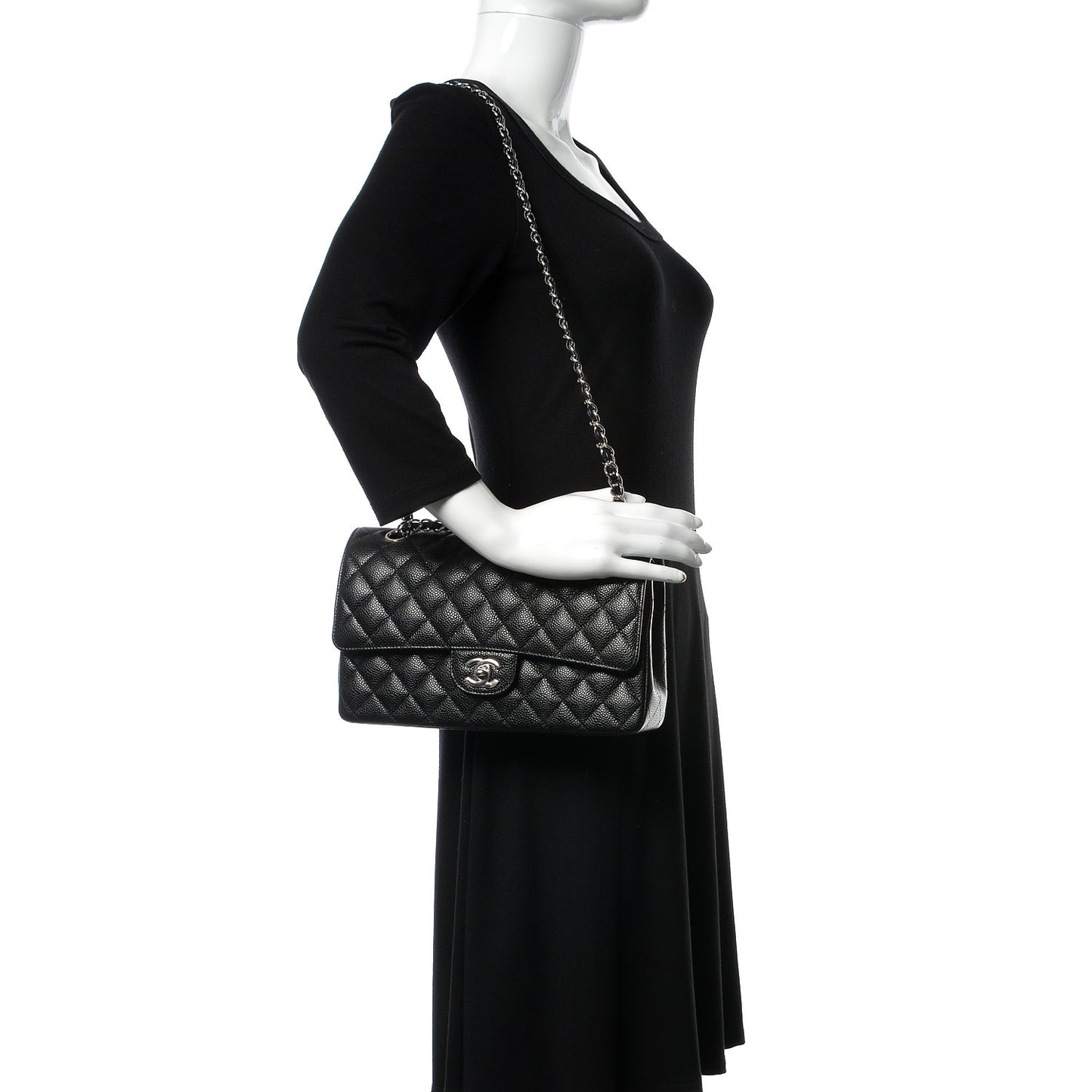 Caviar Quilted Medium Double Flap Black