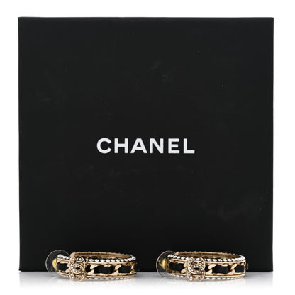 Chanel Crystal Lambskin CC Chain Hoop Earrings Gold Black 5 of 5
