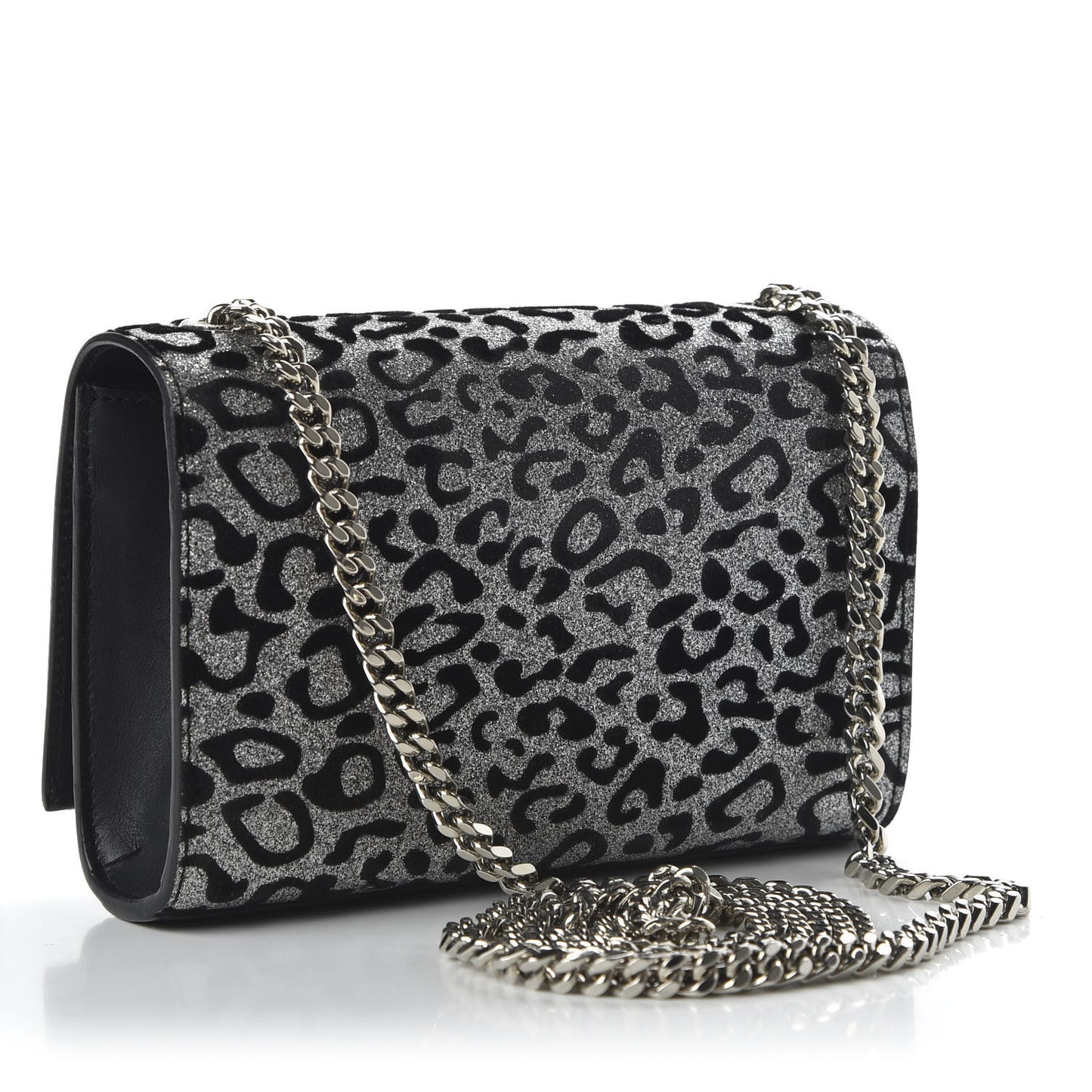 Glitter Leopard Small Monogram Kate Tassel Satchel Platine Black