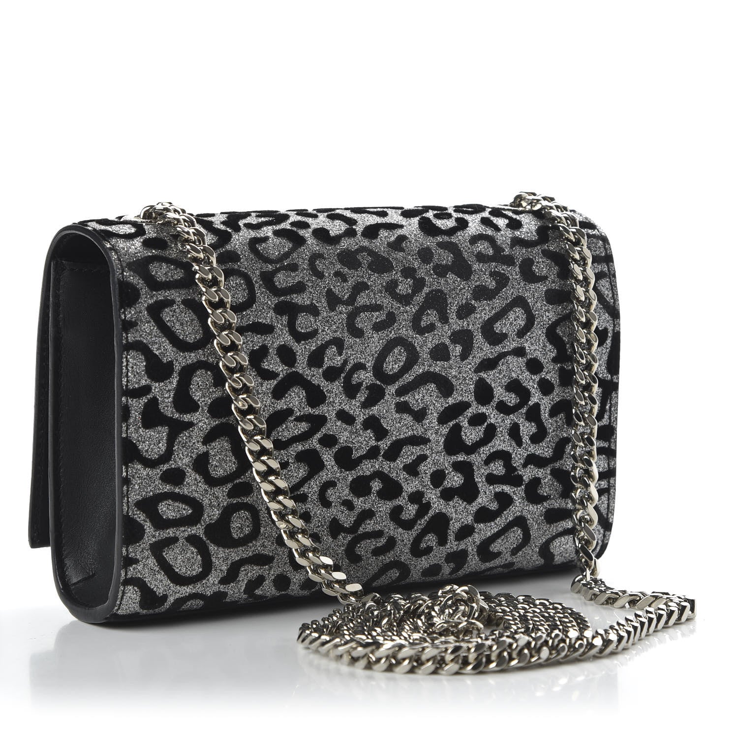 Saint Laurent Glitter Leopard Small Monogram Kate Tassel Satchel Platine Black 3 of 10