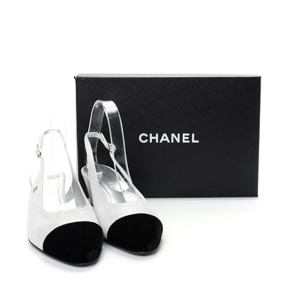 Chanel Laminated Goatskin Velvet Cap Toe CC Slingback Sandals 40 Silver Black 11 of 11