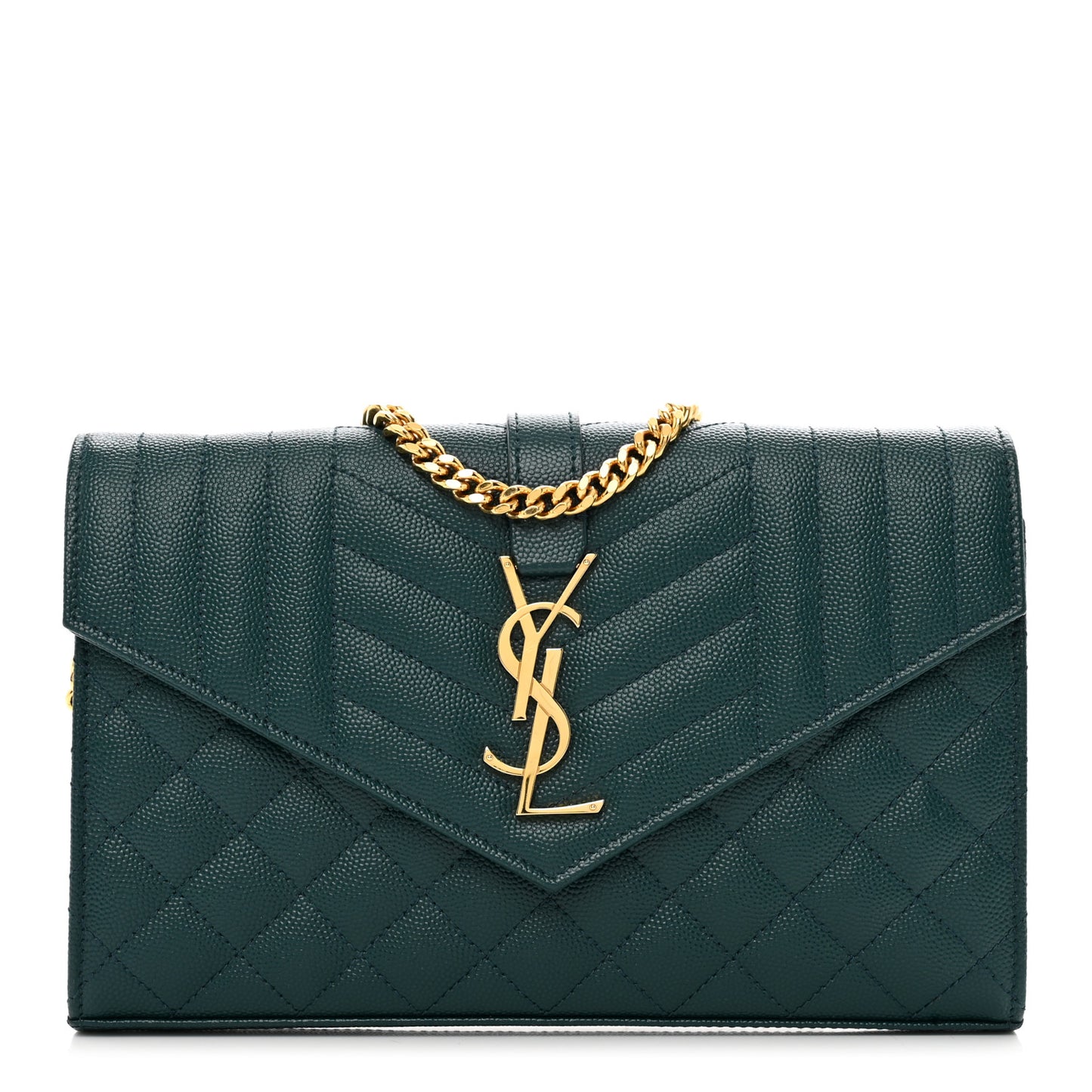 Grain De Poudre Mixed Matelasse Triquilt Monogram Chain Wallet Sea Turquoise
