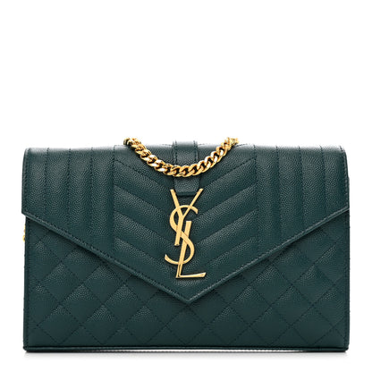 Saint Laurent Grain De Poudre Mixed Matelasse Triquilt Monogram Chain Wallet Sea Turquoise 1 of 9
